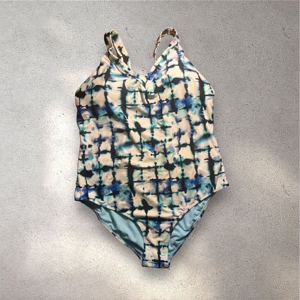 Rachel Roy Blue Print Dip Dye One Piece Swimsuit‎